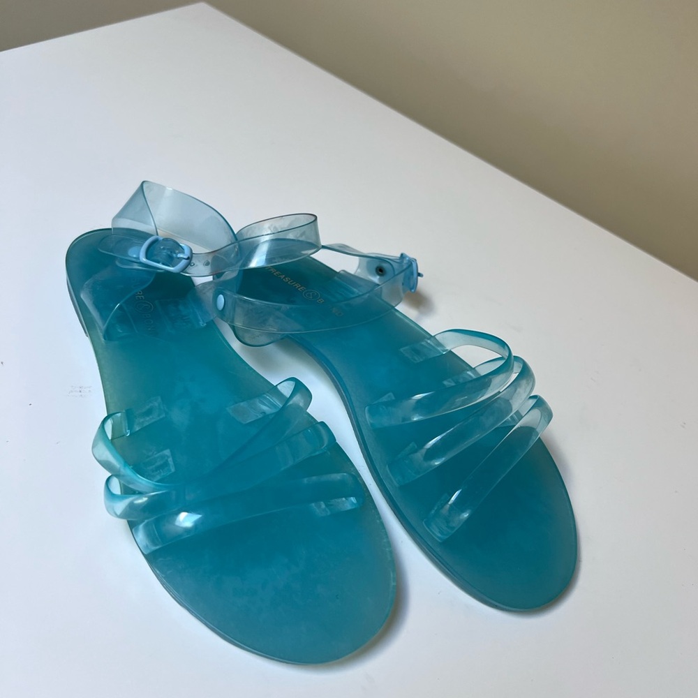 Treasure & Bond Teal Transparent Jelly Sandals with Buckle and Ankle Strap‎